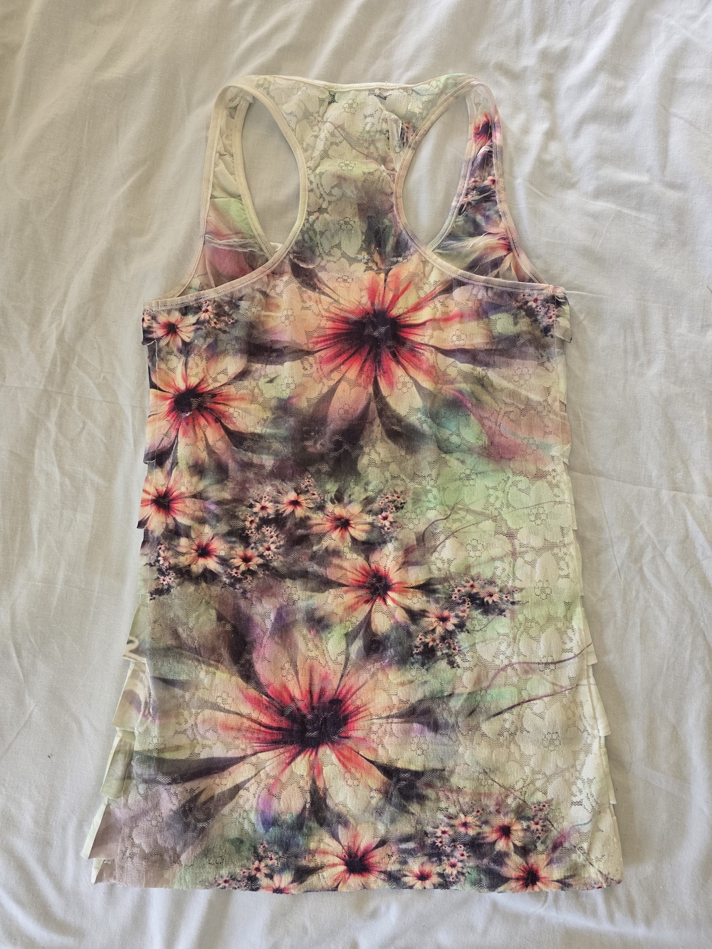 Forever 21 Floral Ruffle Racerback Tank Top - Multicolor Pastel - Picture 2 of 6